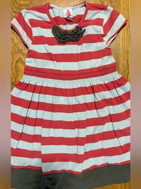 Matilda Jane Red and White Striped Dress with Brown Bow Accent